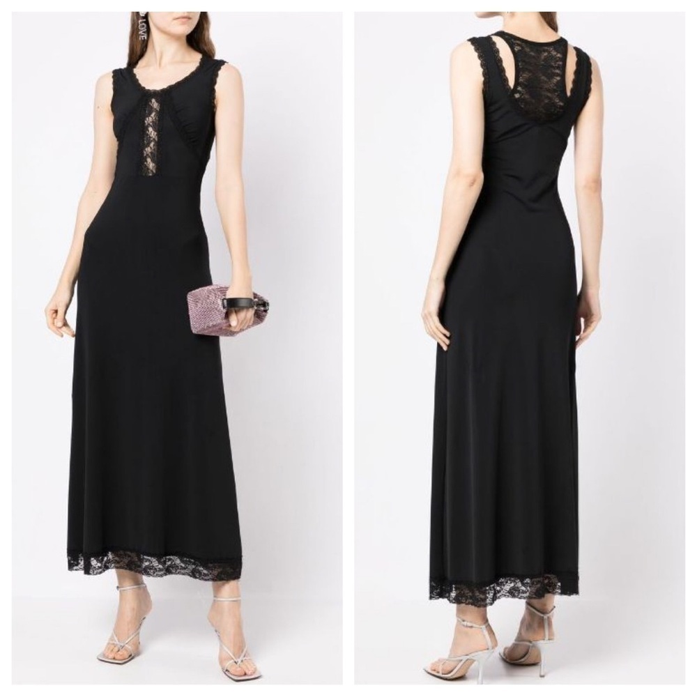 Natasha Zinko Black Lace Trimmed Midi Slip Dress Womens Medium